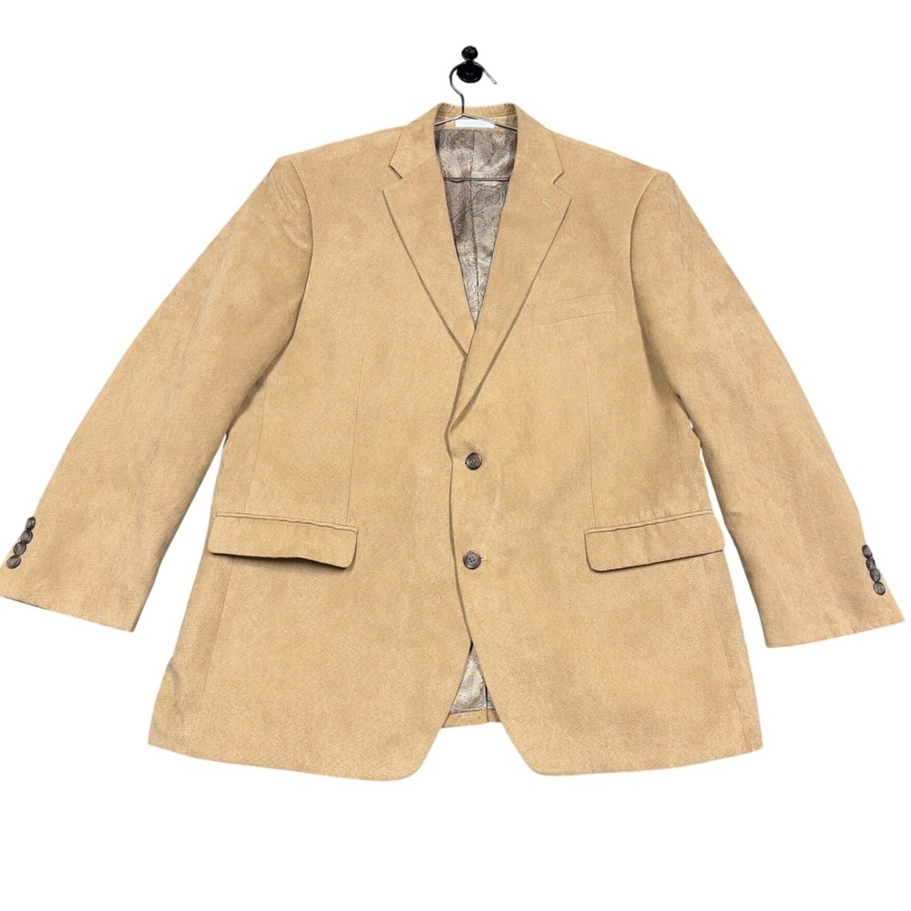 Chaps Sport Coat Mens 46R Tan Faux Suede Blazer Paisley Lining Two Button